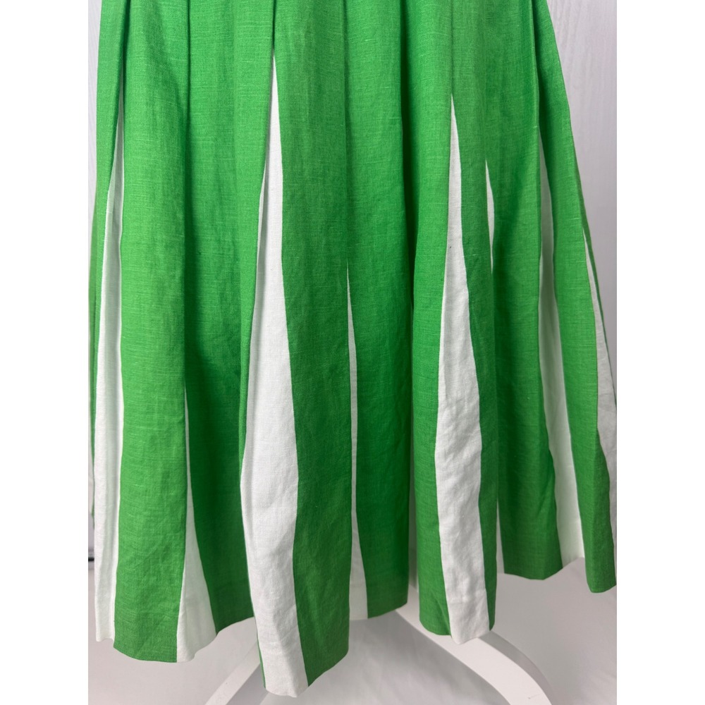 Boden Matilda Retro‎ Pleated Green White Women Linen Blend Dress Size 4L - Picture 6 of 14